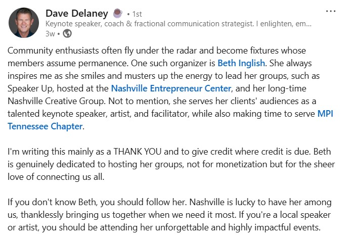 Beth Inglish Keynote Speaker Testimonial Feedback 2